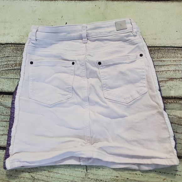Kidpik Denim White with Purple Sequin Stripe Skirt - Picture 9 of 10